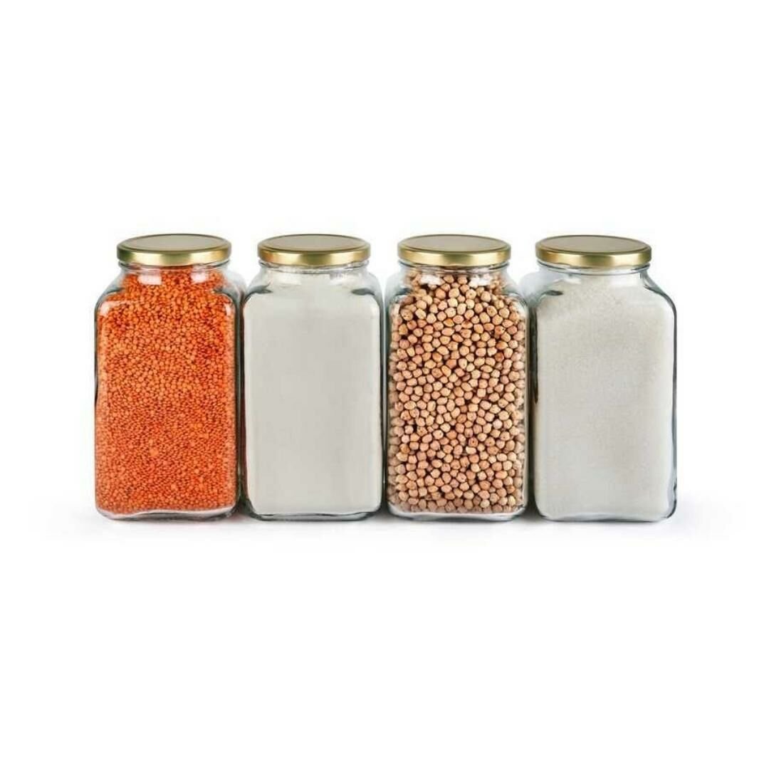 Sarkap 4'lü 3000 ml Kapaklı Köşeli Cam Kavanoz - Gold Kapak