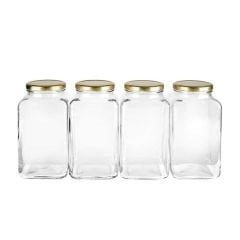 Sarkap 4'lü 3000 ml Kapaklı Köşeli Cam Kavanoz - Gold Kapak