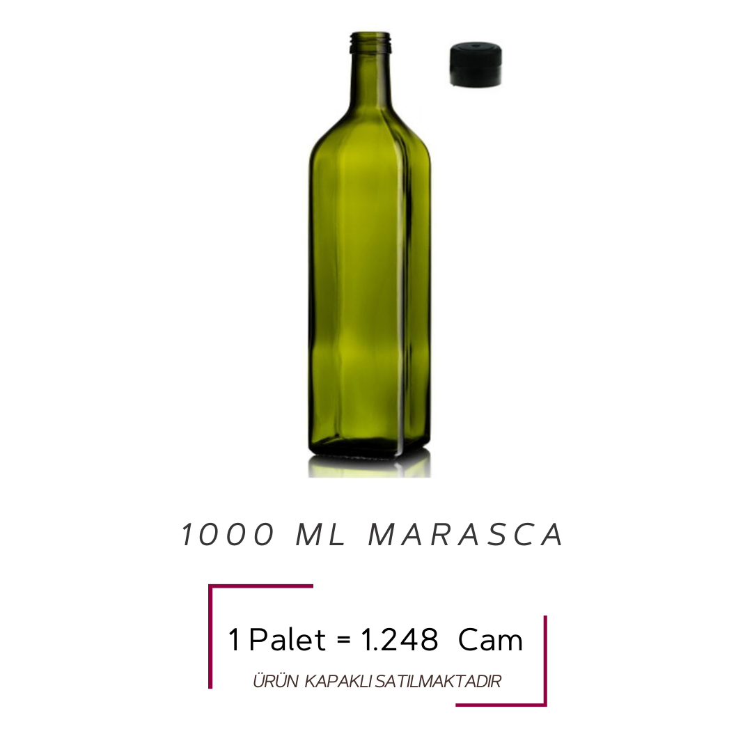 1 Palet 1.248 Adet Marasca 1000 ml Kapaklı Zeytinyağı Şişesi - Yeşil