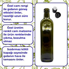 Sarkap 750 ml Marasca Kapaklı Cam Zeytinyağı Şişesi Yağdanlık Yeşil Akıtmalı Kapak