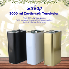 Sarkap 3 L (3000 ml) Kapaklı Kulplu Zeytinyağı Tenekesi Mat Siyah