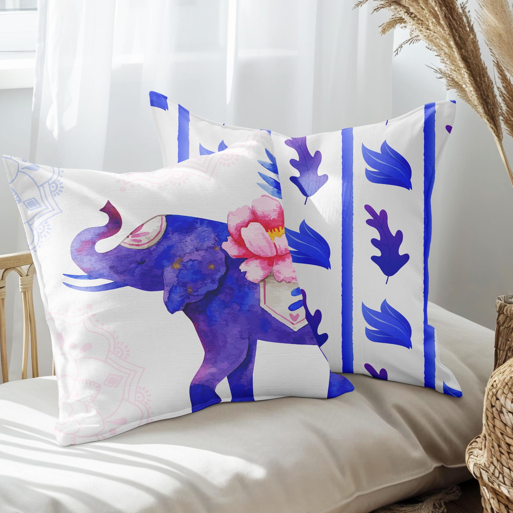 eJOYA Uğurlu Fil Tasarımlı 2'li Yastık İçi Ve Kırlent Kılıfı 45cm 113434