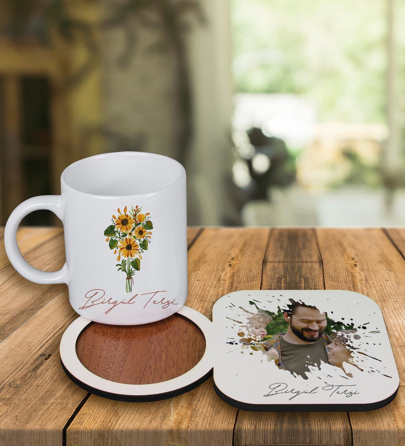 eJOYA Kişiye Özel Tasarım Kupa Bardak Ve Fotoğraflı Ahşap Bardak Altlığı 99468