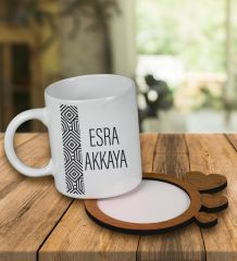 eJOYA Kişiye Özel Tasarım Kupa Bardak Ve Kalp Desenli Ahşap Bardak Altlığı 99549