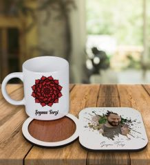 eJOYA Kişiye Özel Tasarım Kupa Bardak Ve Fotoğraflı Ahşap Bardak Altlığı 99236
