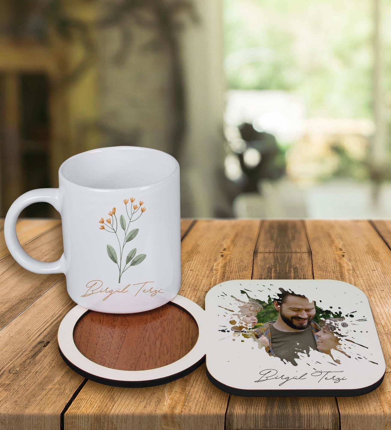 eJOYA Kişiye Özel Tasarım Kupa Bardak Ve Fotoğraflı Ahşap Bardak Altlığı 99327