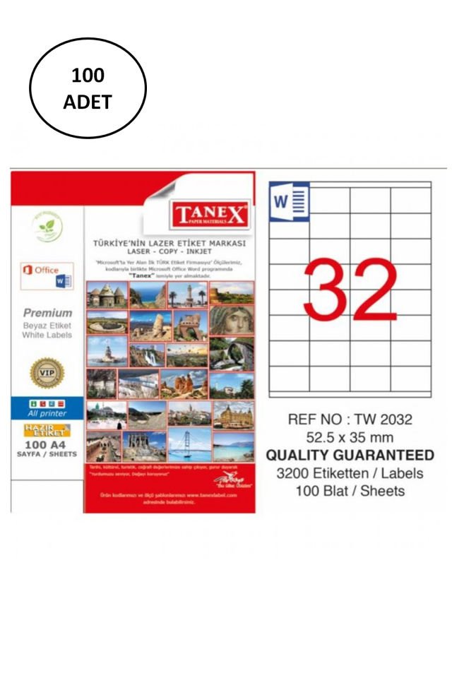 Tanex TW-2032 52.5x35mm Laser Etiket 100 Lü