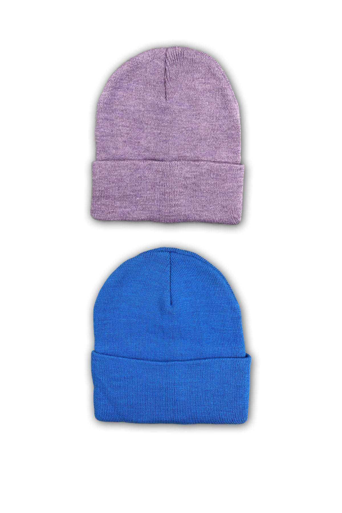 2 adet Unisex Basic Düz Bere Lila Mavi