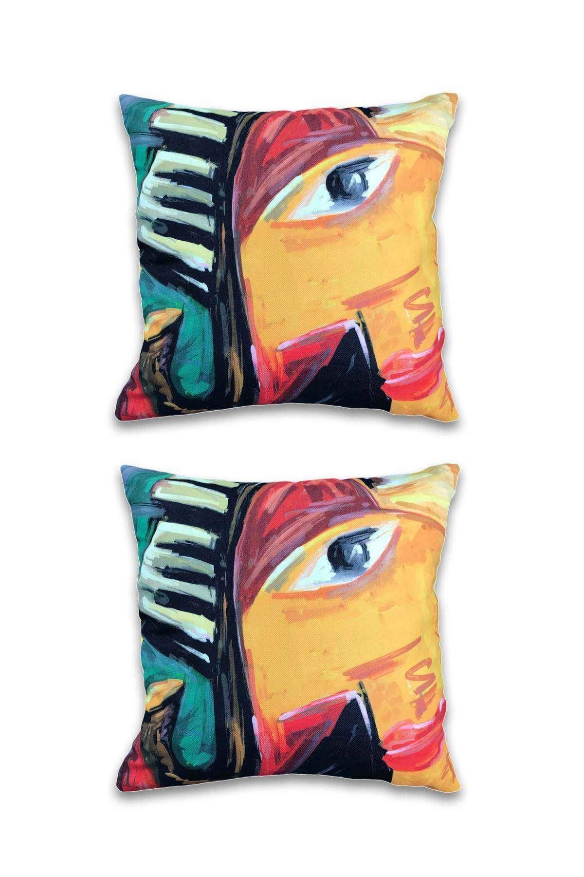 2 li Çift Taraf Baskı Petek Kumaş Kırlent Minder Kılıfı 43x43 S3