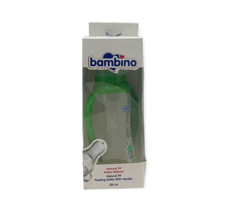 Bambino Natural PP Kulplu Biberon 250 ml - Yeşil