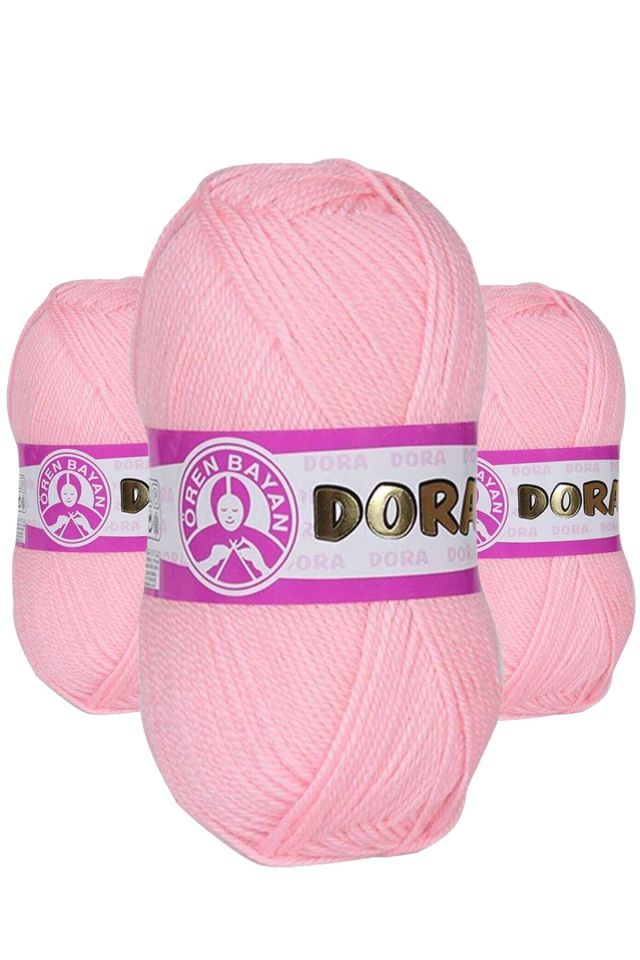 3 Adet Dora El Örgü İpi Yünü 100 gr 039 Bebe Pembe