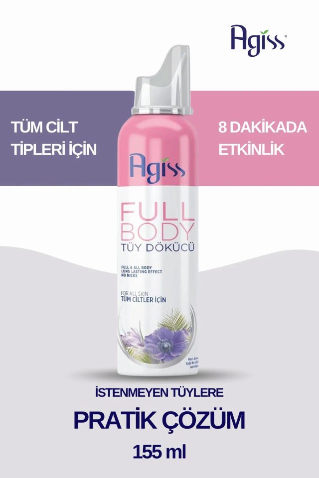 AGISS Full Body Tüm Vücut Tüy Dökücü, Tüy Azaltıcı Ve Tüy Geciktirici Köpük Tüy Dökücü Sprey 155ml