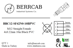 BRC12-SF42N0-10BPVC | Berrcab M12 Düz Dişi 4 Pin 10 Metre PVC Kablolu Konektör - Sensör/Aktüatör Kablosu