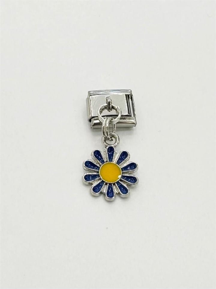 Çelik Charm Sarı Lacivert Papatya Figürlü