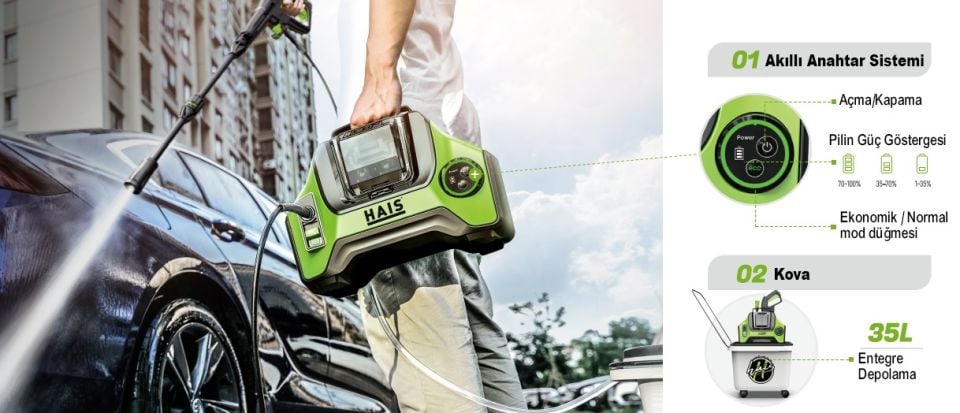 Hais 95 Bar Akülü Basınçlı Yıkama Makinesi
