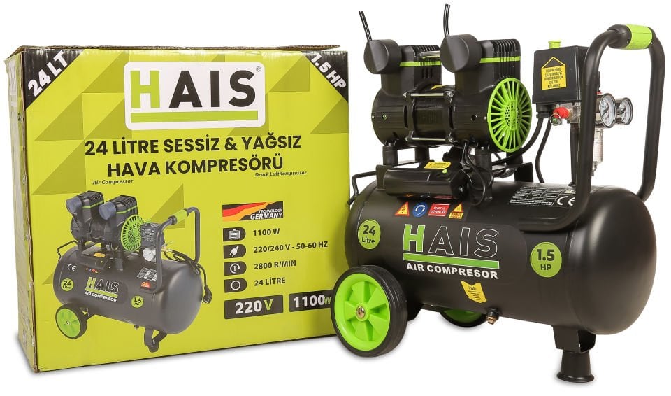 Hais 24 Litre Sessiz Yağsız Hava Kompresörü 1,5 Hp