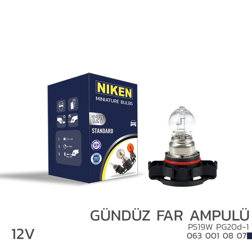 NIKEN 12V PS19W GÜNDÜZ FAR AMPULÜ (PG20d-1) 10LU