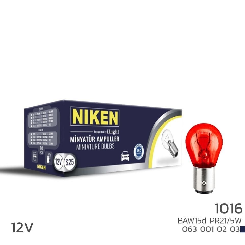 Niken 12V 1016 Ampul YT (PR21/5W) Kırmızı BAW15D 10 LU