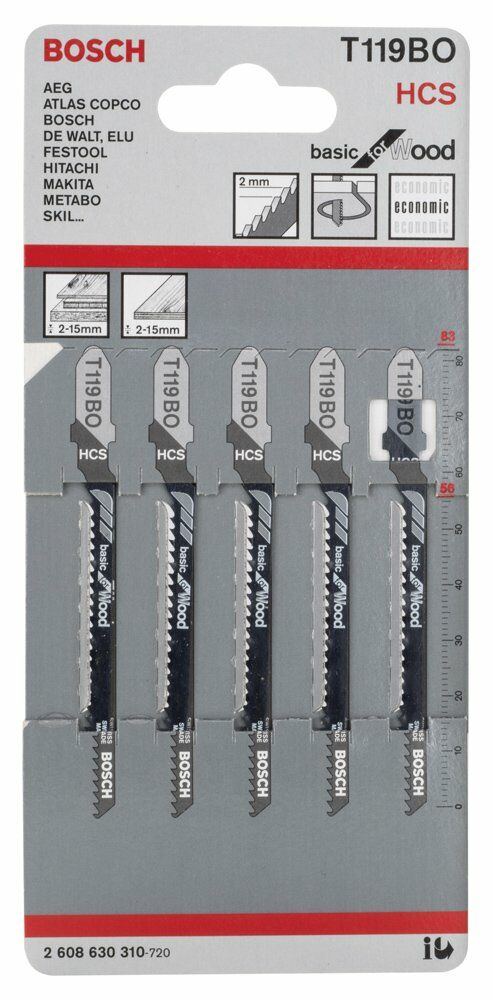 Bosch - Ekonomik Seri Ahşap İçin T 119 BO Dekupaj Testeresi Bıçağı - 5'Li Paket