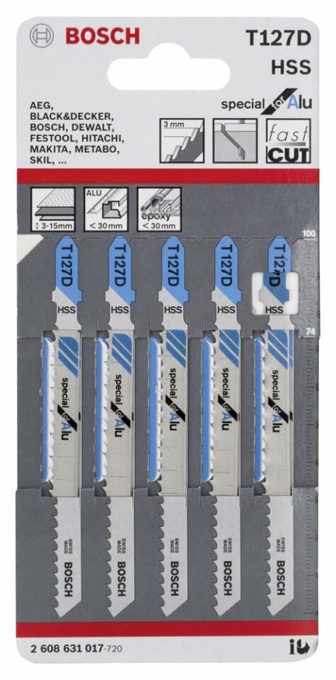 Bosch - Aluminyum İçin T 127 D Dekupaj Testeresi Bıçağı - 5'Li Paket