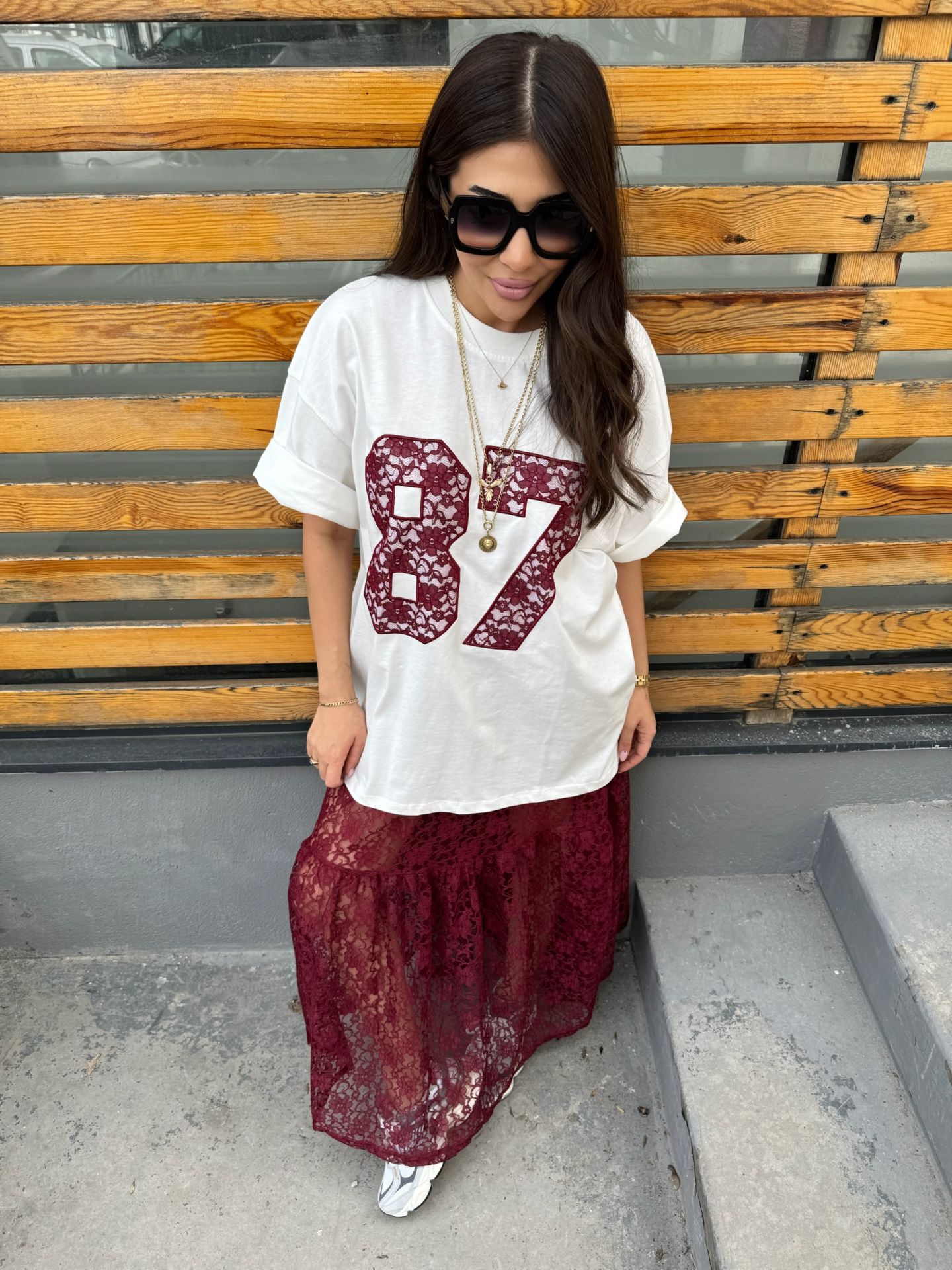Dantel detay tshirt