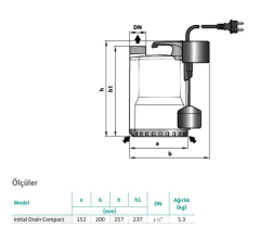 Wilo Drain Compact - Drenaj Pompası - Az kirli sular için - Asansör Flatörlü - 0,5 HP