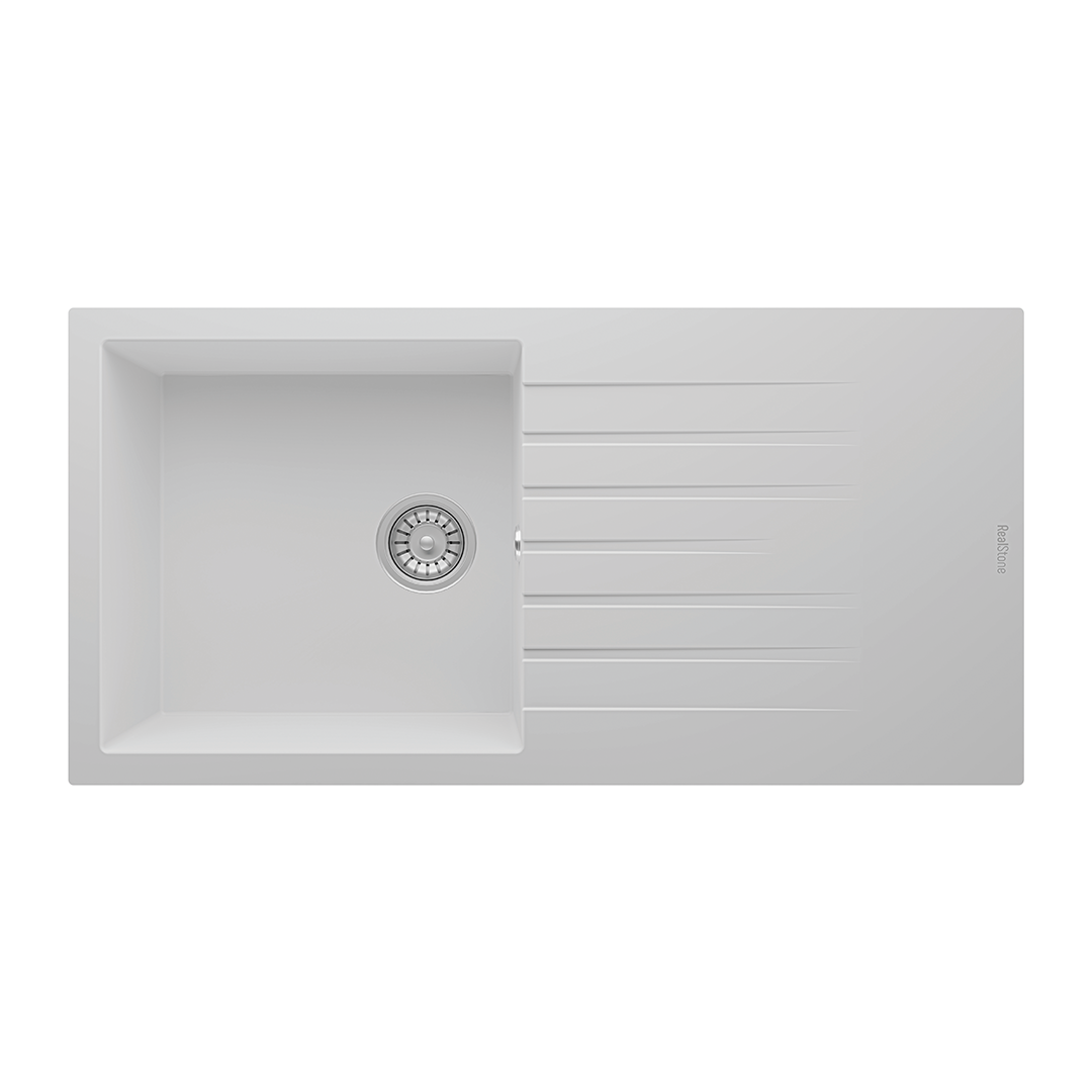 RealStone P015 Loadikya 100 XL Tek Gözlü Damlalıklı Granit Eviye Beyaz