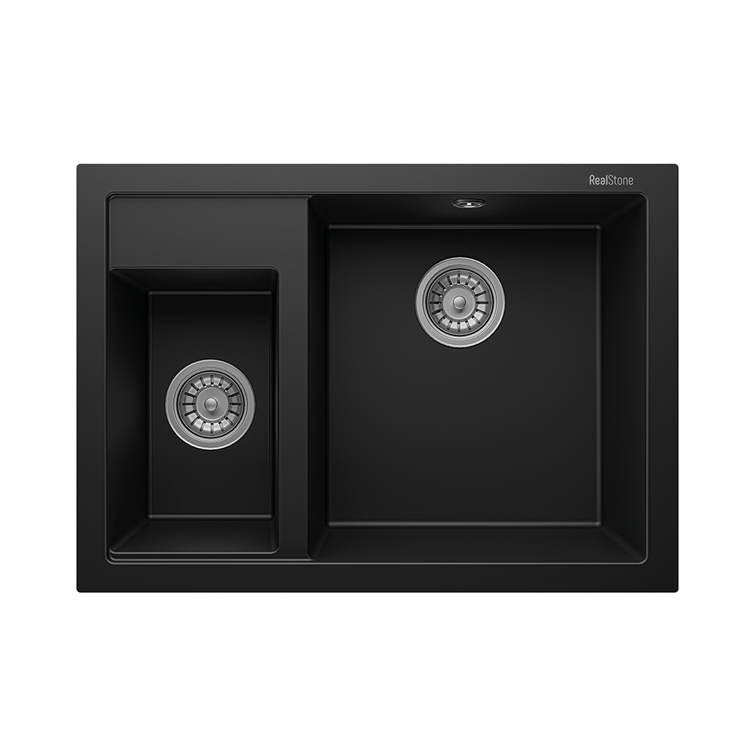 RealStone P016 Cappadocia 1.5 Gözlü Damlalıksız Granit Eviye Siyah