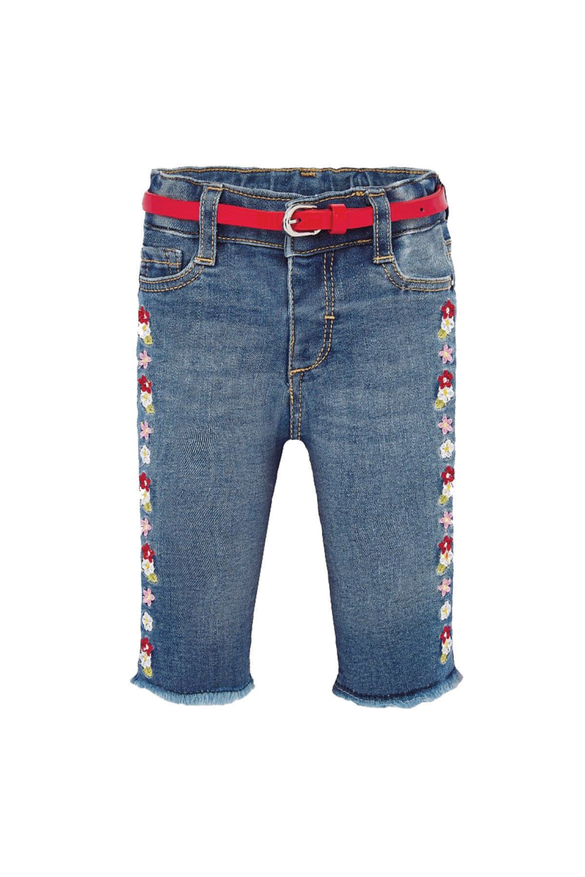 ÇİÇEK NAKIŞ DETAYLI KIZ BEBEK DENIM PANTOLON