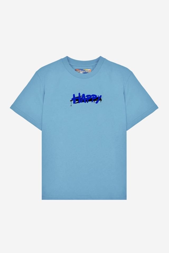 HAPPY Baskılı Oversize Unisex Bebek Mavisi T-shirt XL