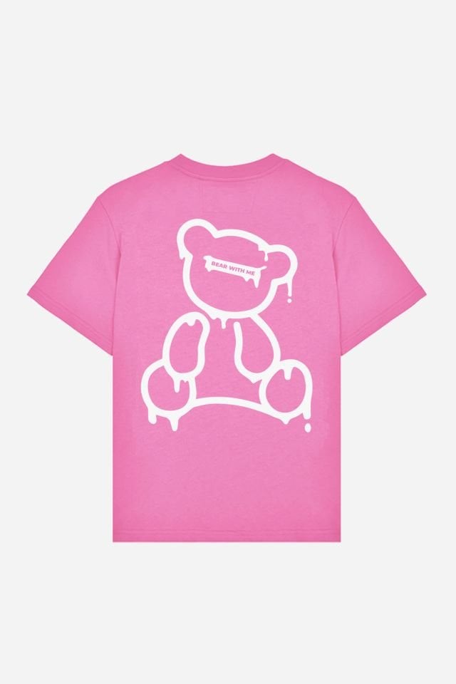 BEAR Printed Oversize Unisex Pink Tshirt