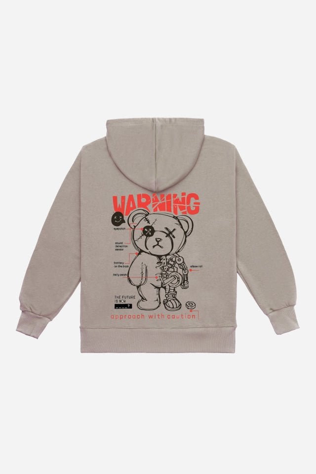 WARNING Embroidered Unisex Oversize Brown Hoodie