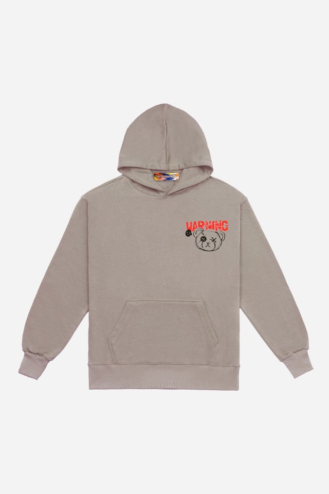 WARNING Embroidered Unisex Oversize Brown Hoodie