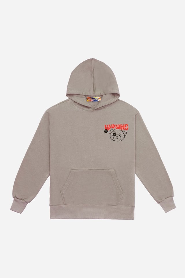 WARNING Embroidered Unisex Oversize Brown Hoodie
