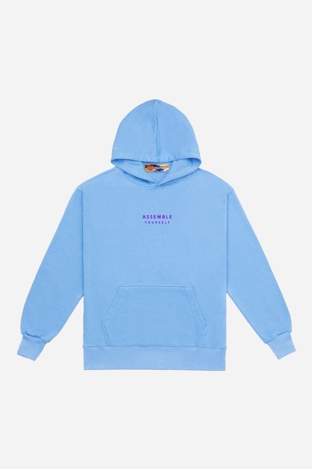 ASSEMBLE Embroidered Unisex Oversize Baby Blue Hoodie