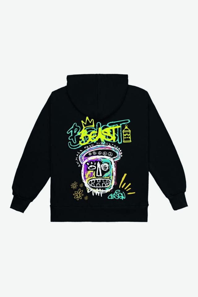 BEAST Nakışlı Unisex Oversize Siyah Hoodie XS