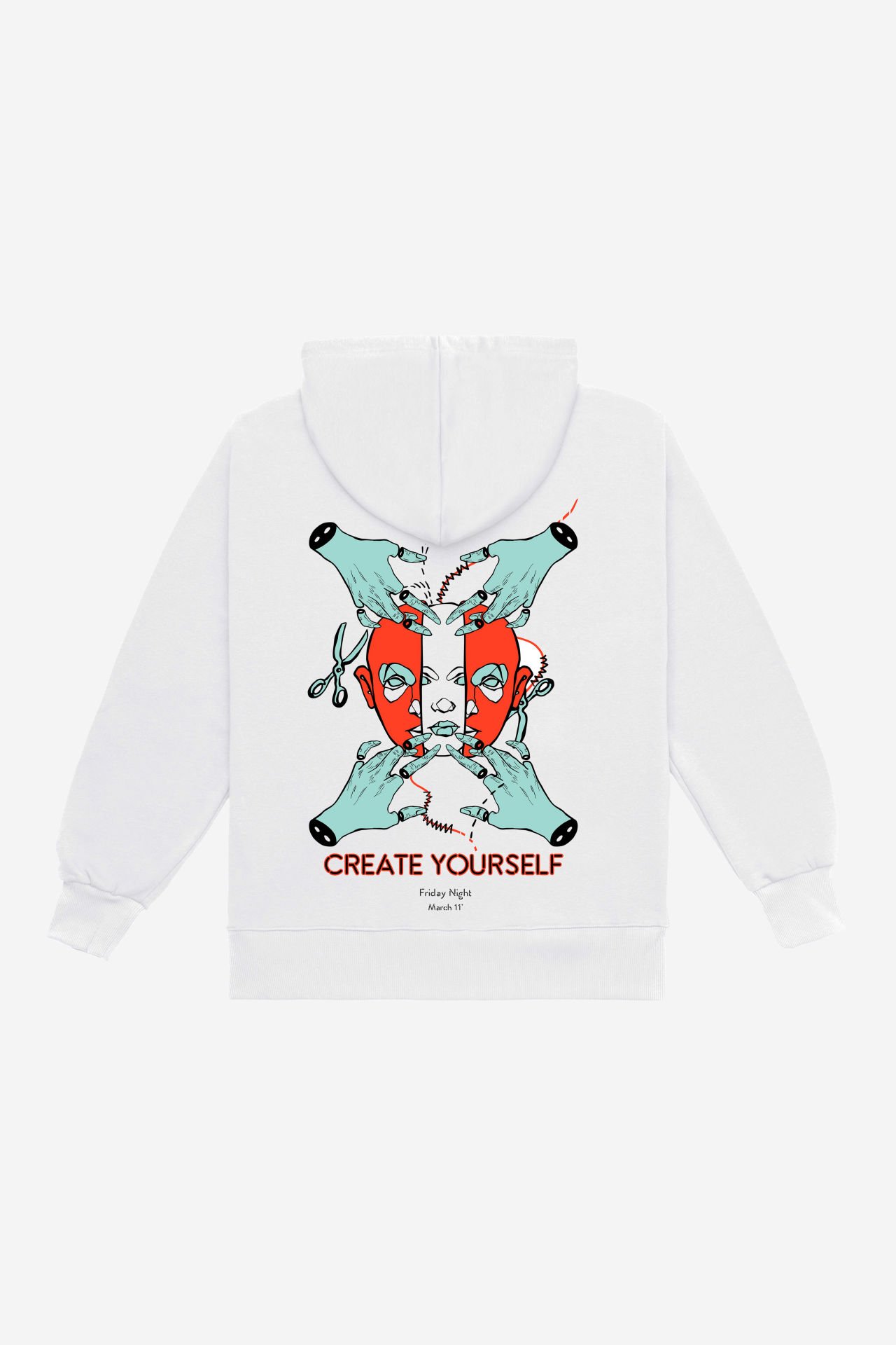 CREATE Nakışlı Unisex Oversize Ekru Hoodie XL