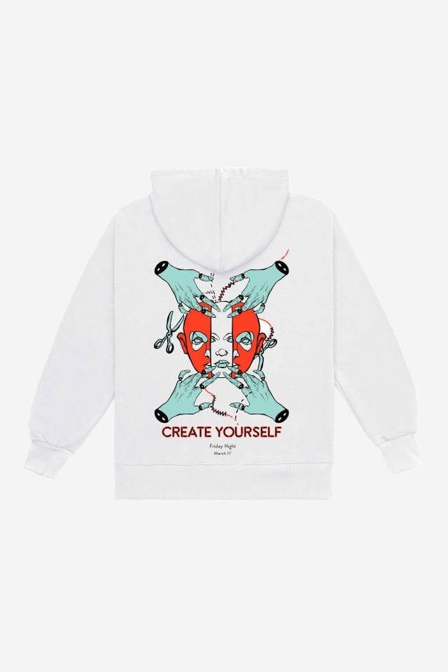 CREATE Embroidered Unisex Oversize Off White Hoodie