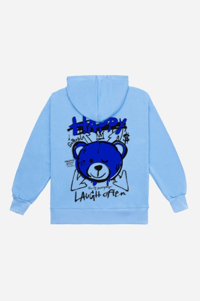 HAPPY Embroidered Unisex Oversize Baby Blue Hoodie