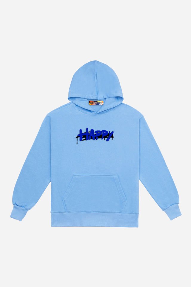 HAPPY Embroidered Unisex Oversize Baby Blue Hoodie