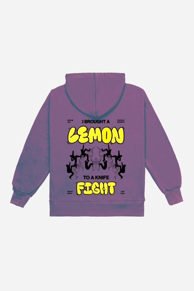 LEMON Embroidered Unisex Oversize Lilac Hoodie