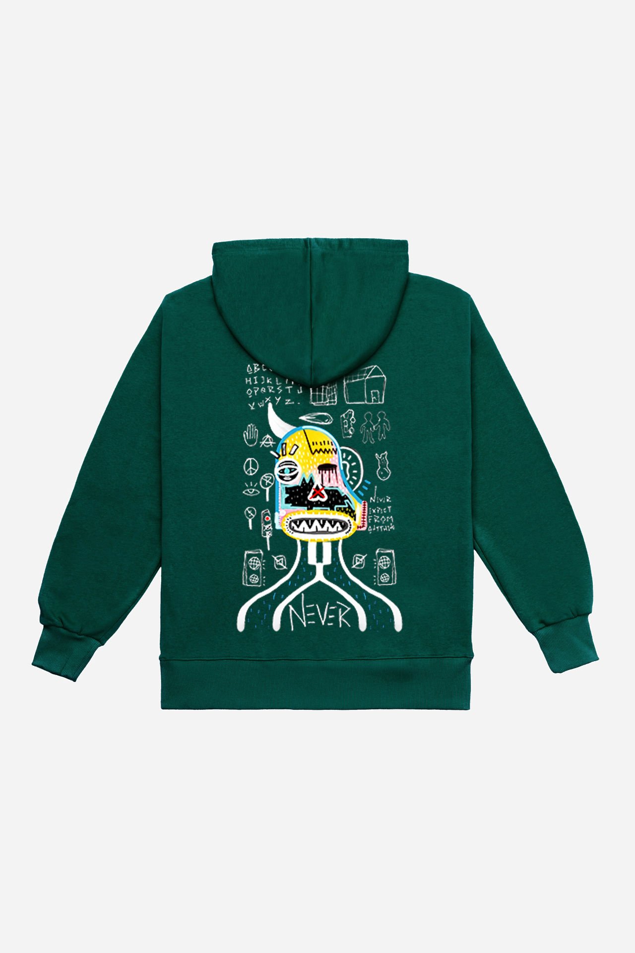 NEVER Embroidered Unisex Oversize Dark Green Hoodie