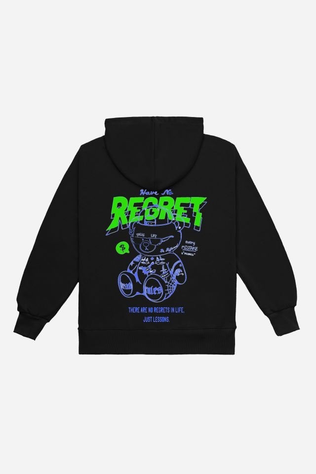 REGRET Embroidered Unisex Oversize Black Hoodie