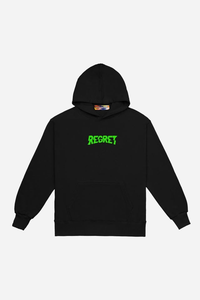 REGRET Nakışlı Unisex Oversize Siyah Hoodie XL