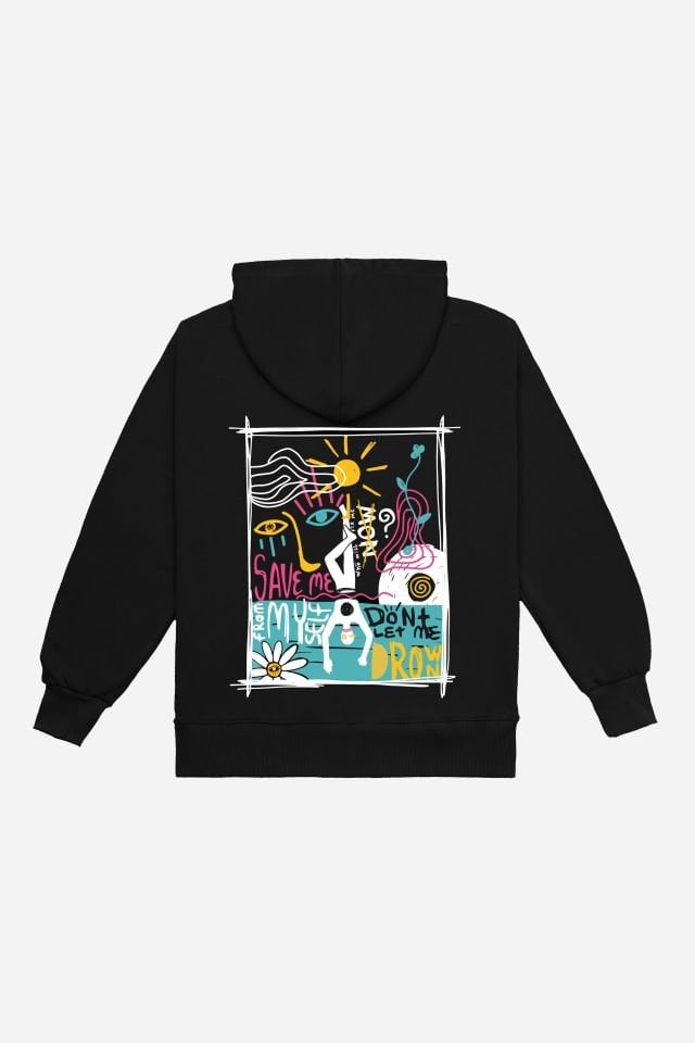 SAVE ME Embroidered Unisex Oversize Black Hoodie