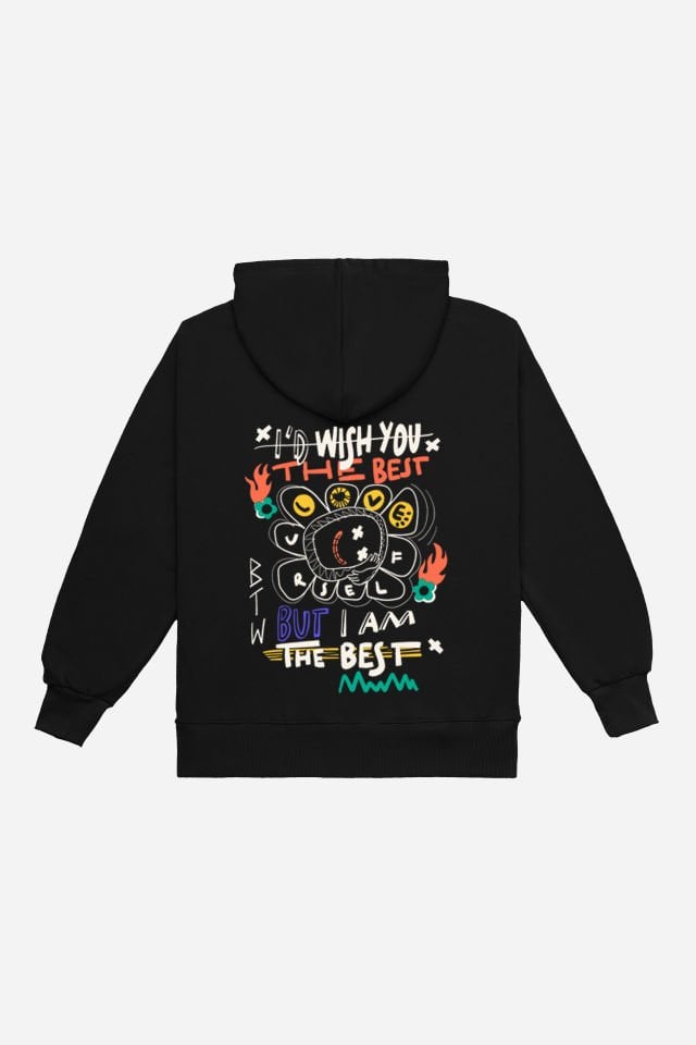 THE BEST Embroidered Unisex Oversize Black Hoodie