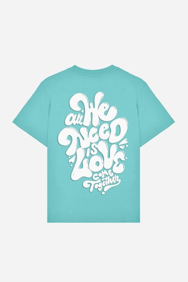 LOVE Printed Oversize Unisex Water Green Tshirt