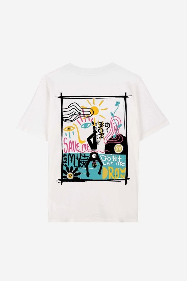 SAVE ME Baskılı Oversize Unisex Ekru Tshirt S