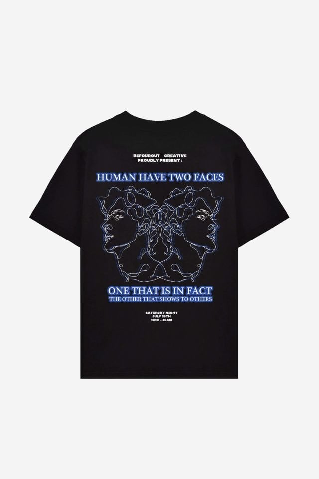 HUMAN Baskılı Oversize Unisex Siyah Tshirt XL