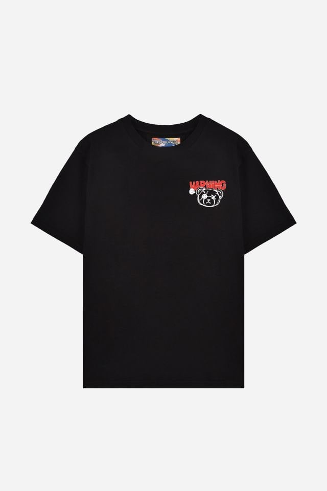 WARNING Baskılı Oversize Unisex Siyah Tshirt XS